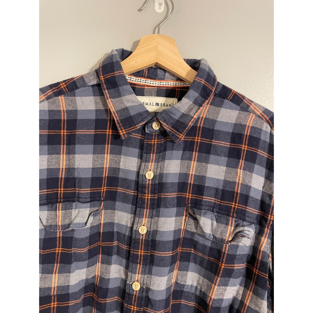 The Normal Brand Flannel Shirt Mens Large Blue Orange Plaid Outdoor Long Sleeve